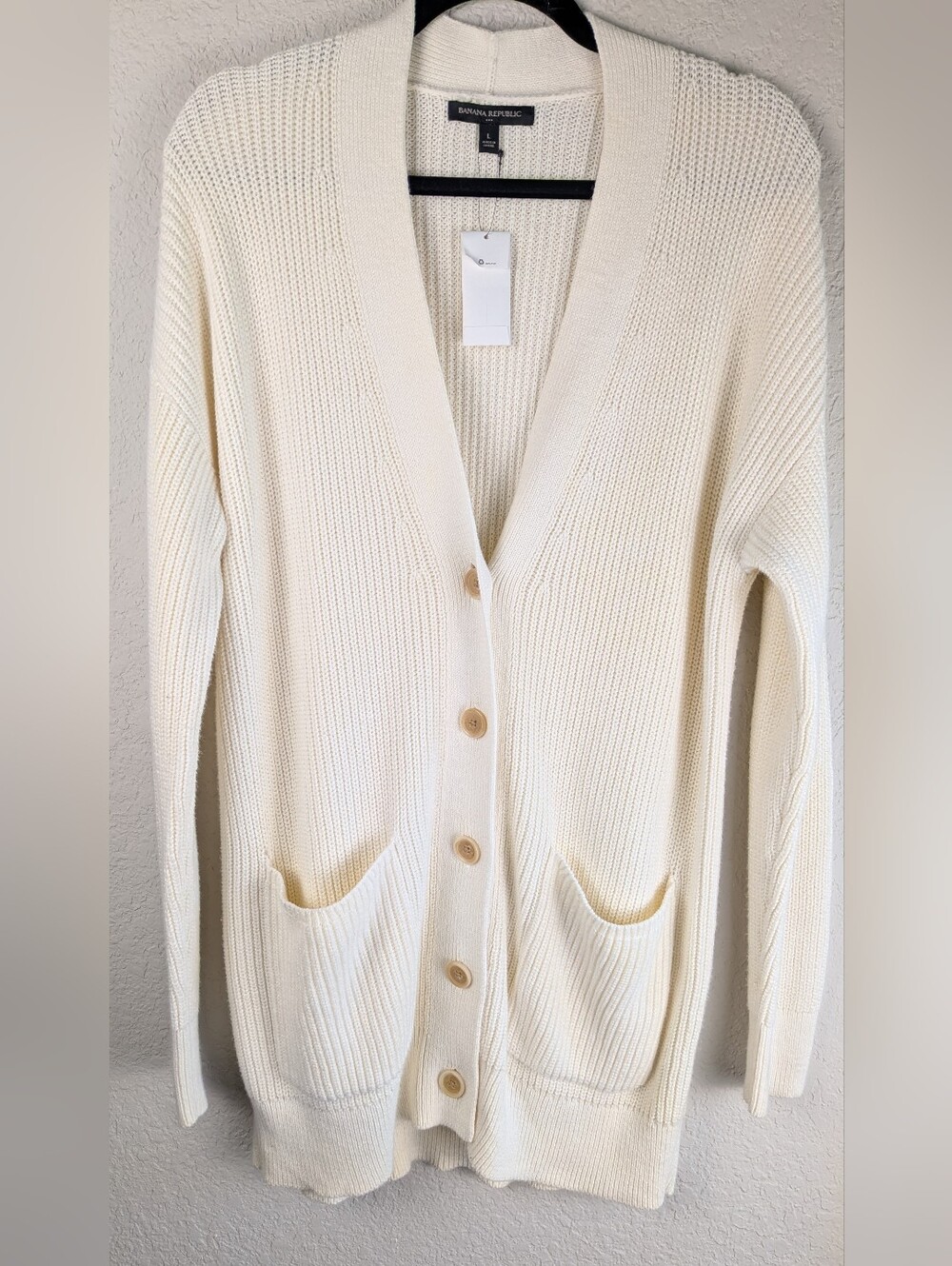 NWT Banana Republic Tunic Cardigan L Cream Button Front Cable Knit Long Sleeves